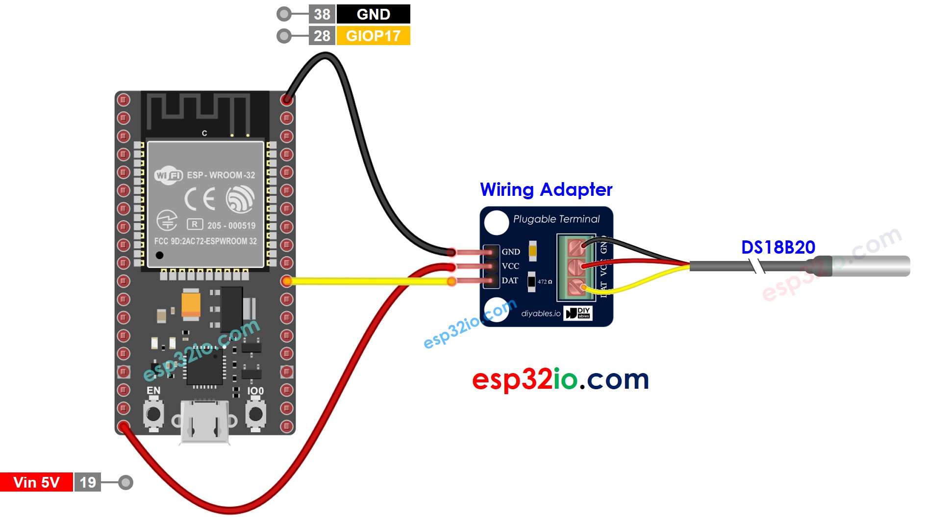 ESP32 web server ds18b20 cảm biến nhiệt độ sơ đồ đấu dây