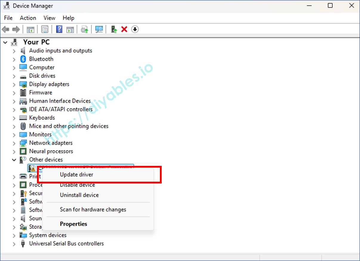 update trình điều khiển