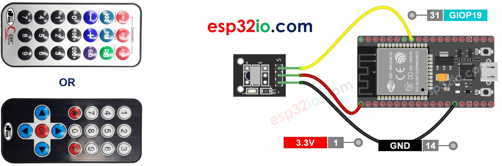 ESP32 ir remote control sơ đồ đấu dây