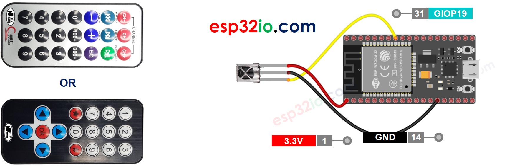ESP32 ir remote control sơ đồ đấu dây