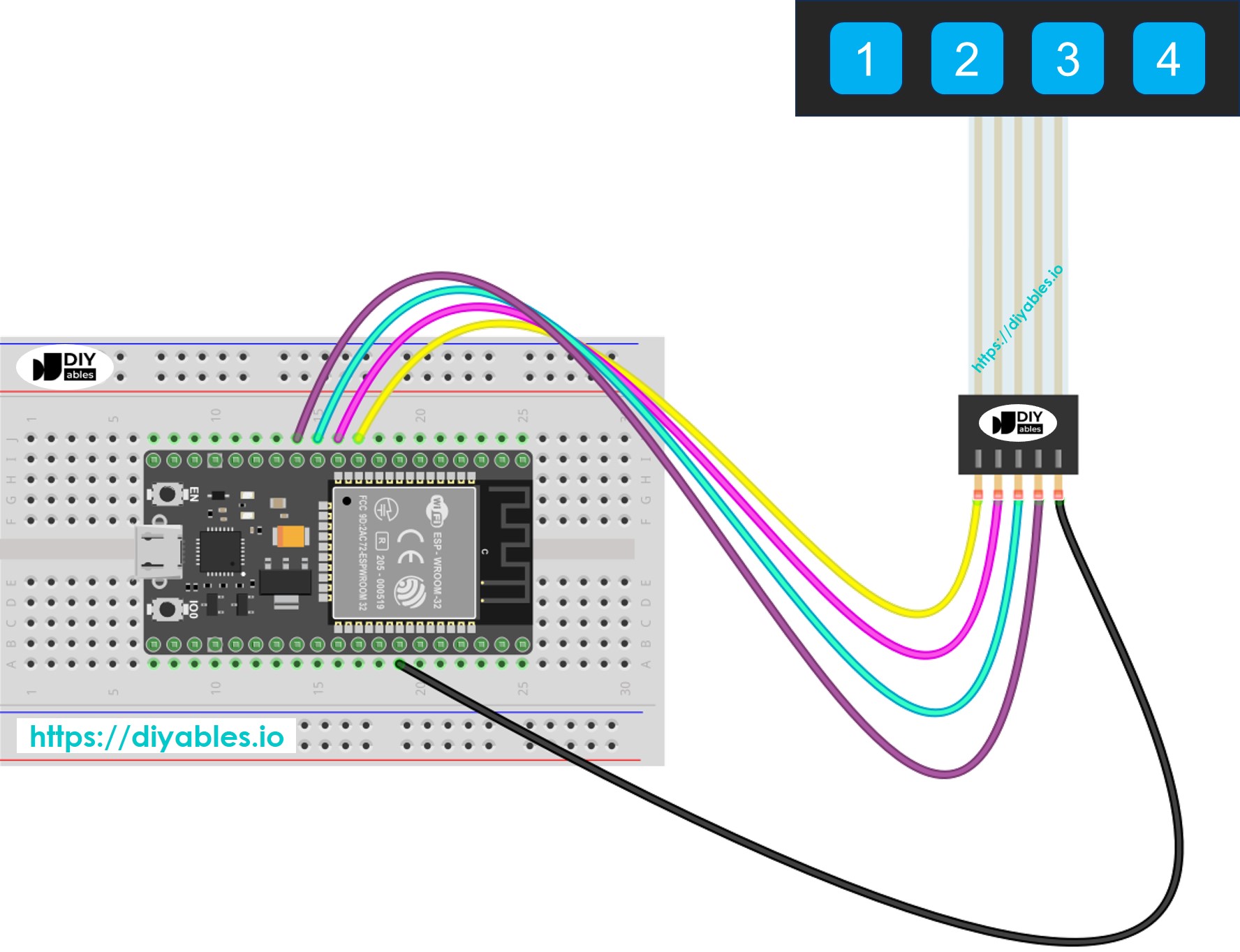 ESP32 bàn phím ma trận 1x4 sơ đồ đấu dây