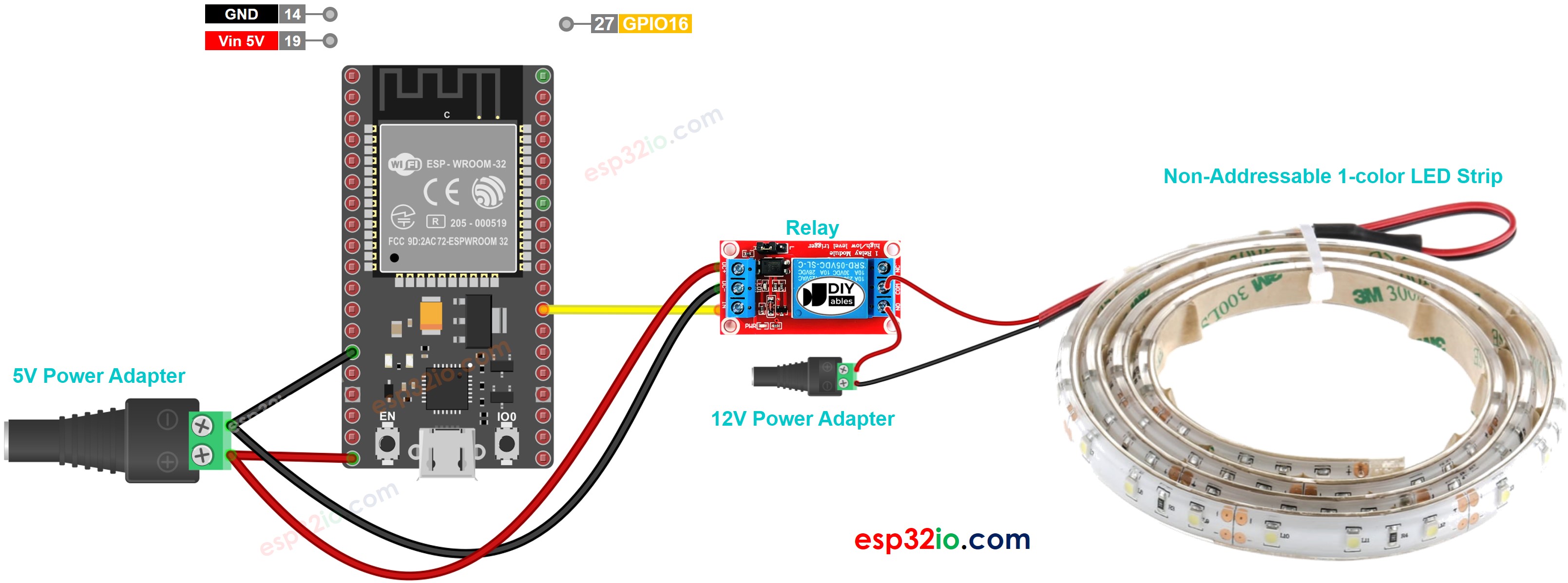 ESP32 12v LED strip sơ đồ đấu dây