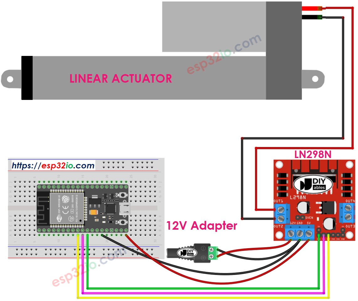 ESP32 linear bộ chấp hành l298n trình điều khiển sơ đồ đấu dây