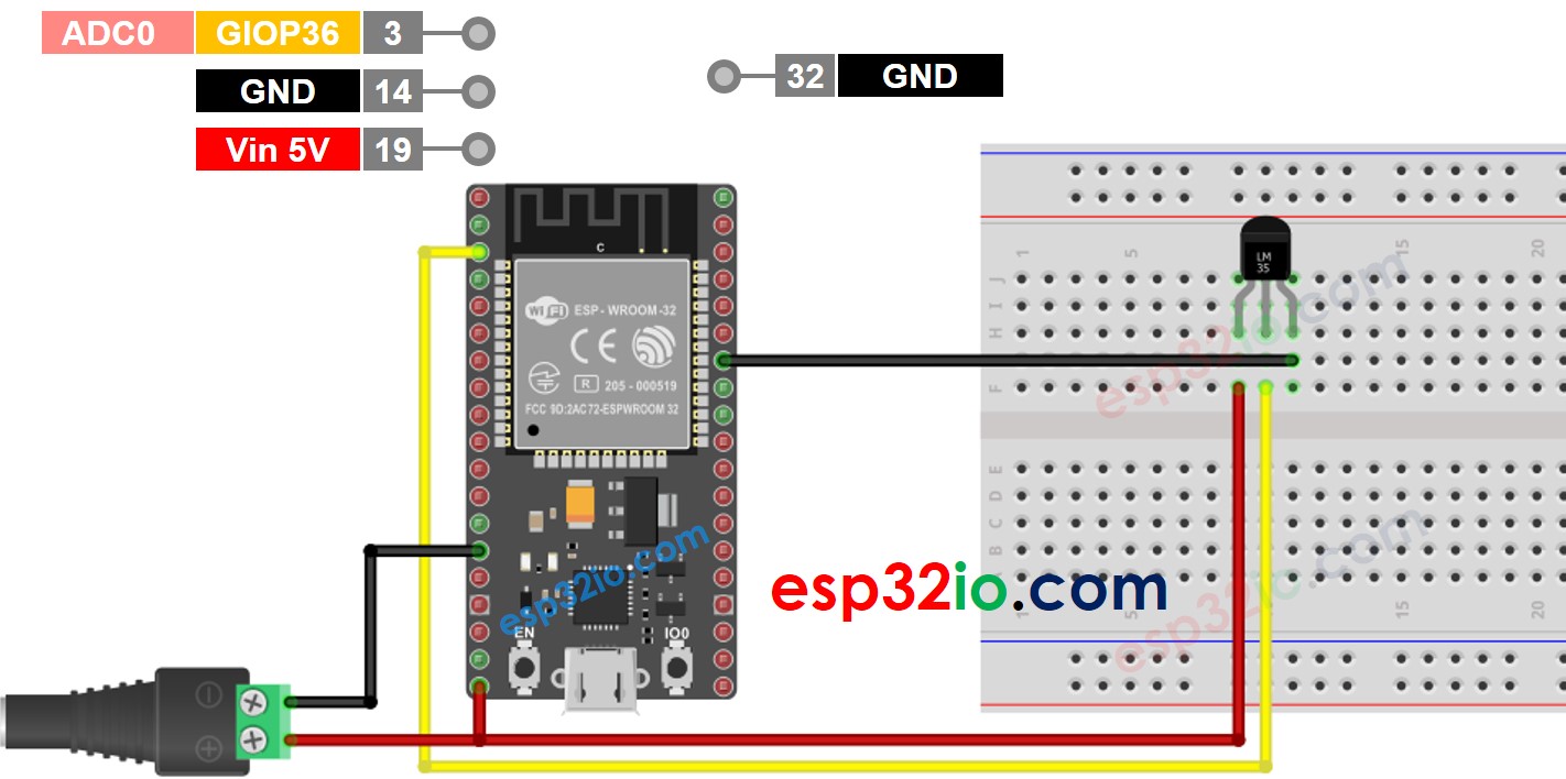 sơ đồ đấu nối ESP32 cảm biến nhiệt độ lm35