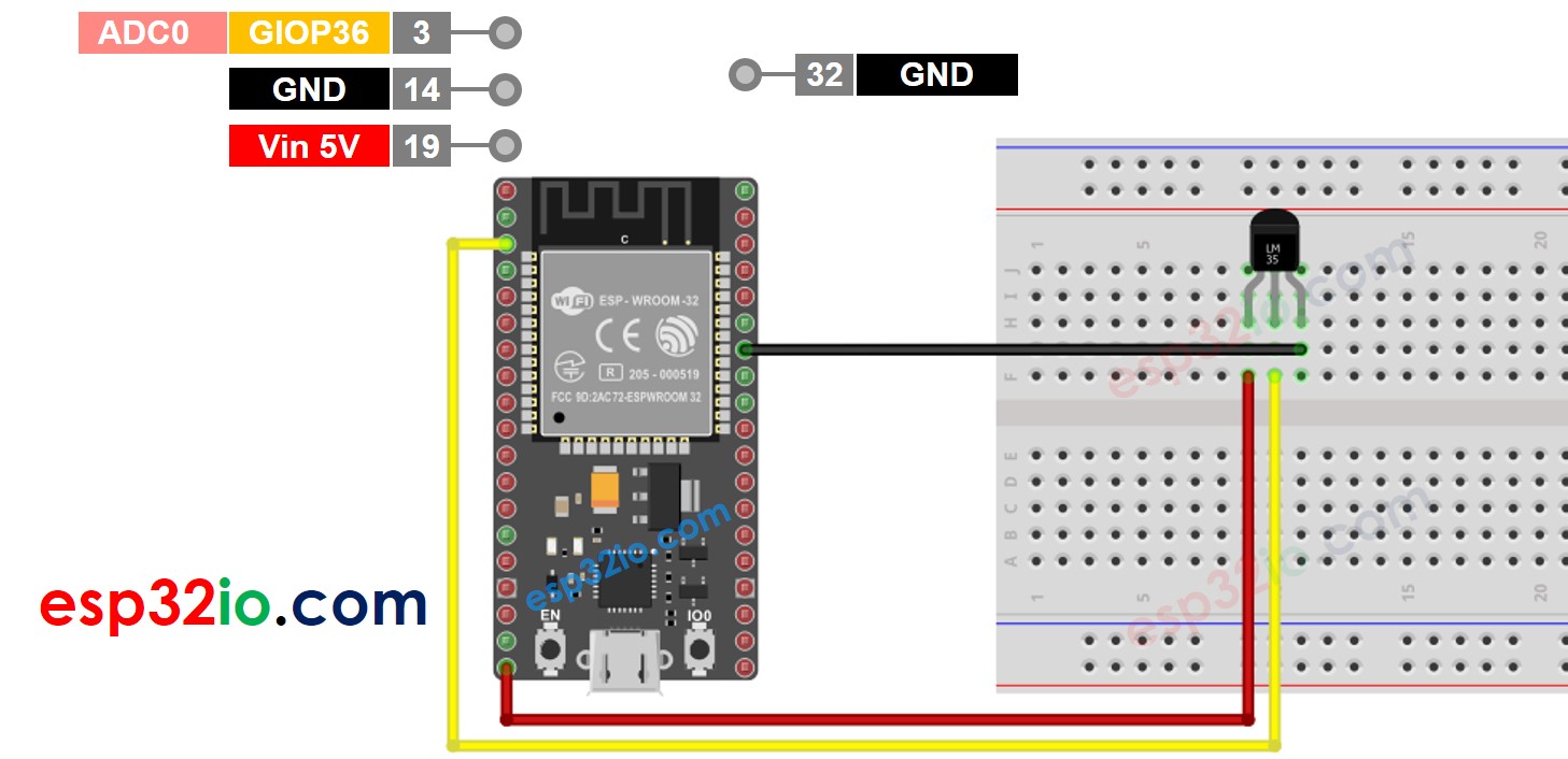 sơ đồ đấu nối ESP32 cảm biến nhiệt độ lm35
