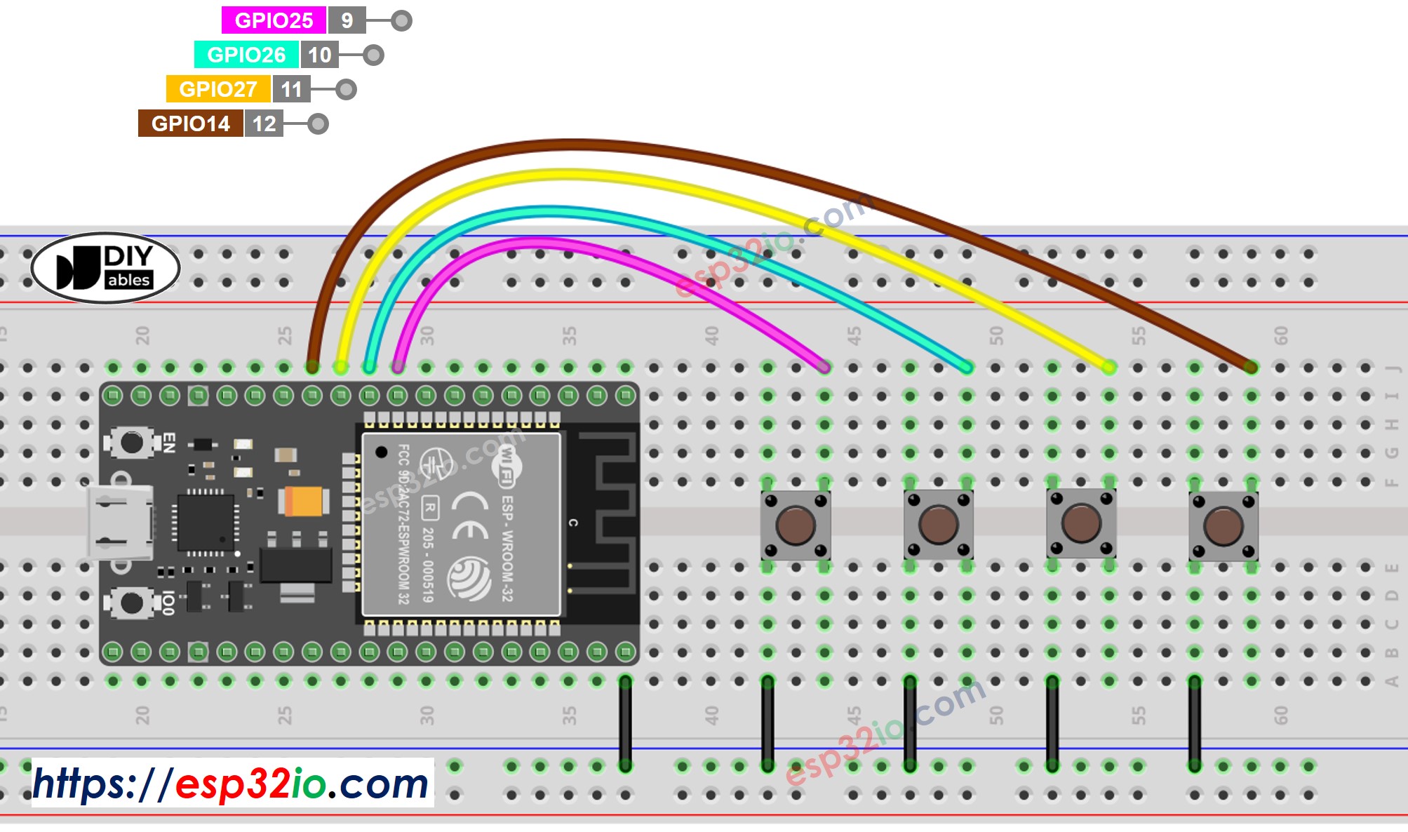 ESP32 multiple nút nhấns sơ đồ đấu dây