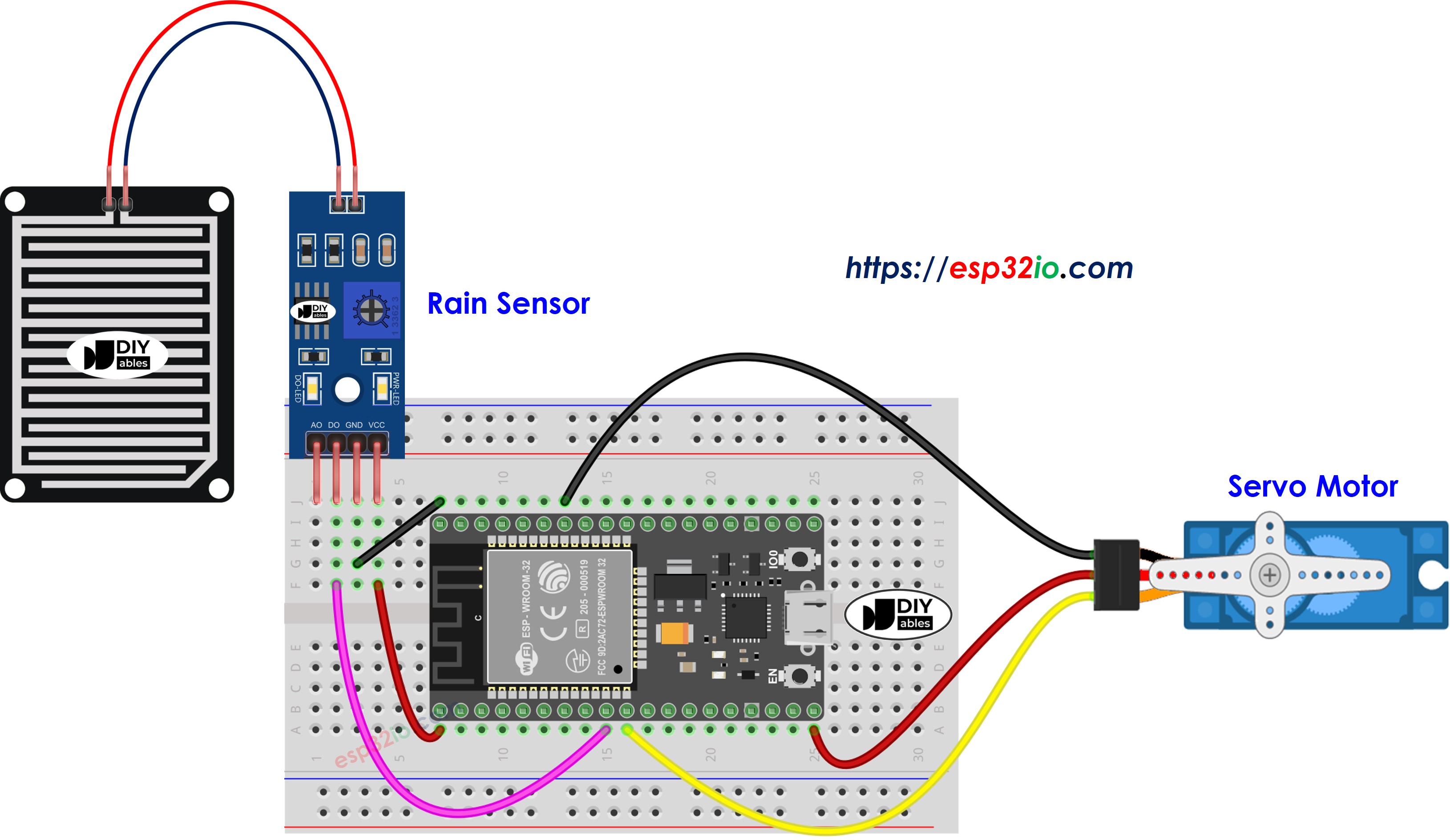 ESP32 rain sensor động cơ servo sơ đồ đấu dây