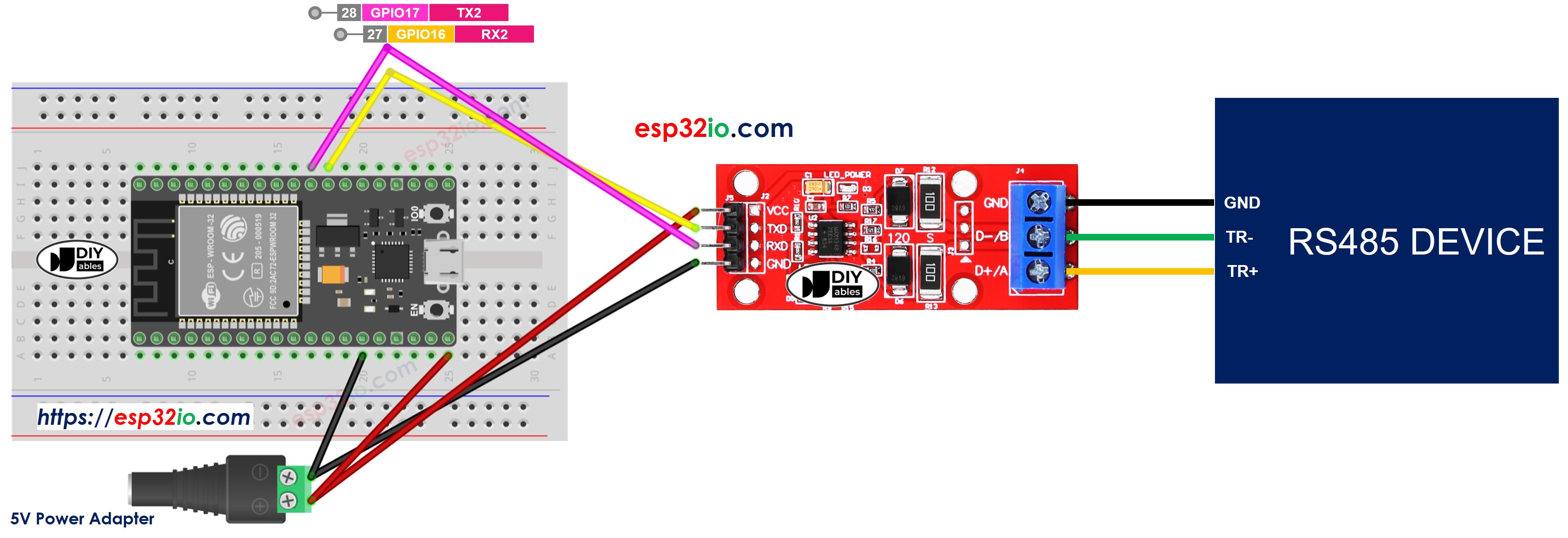 ESP32 ttl to rs485 sơ đồ đấu dây