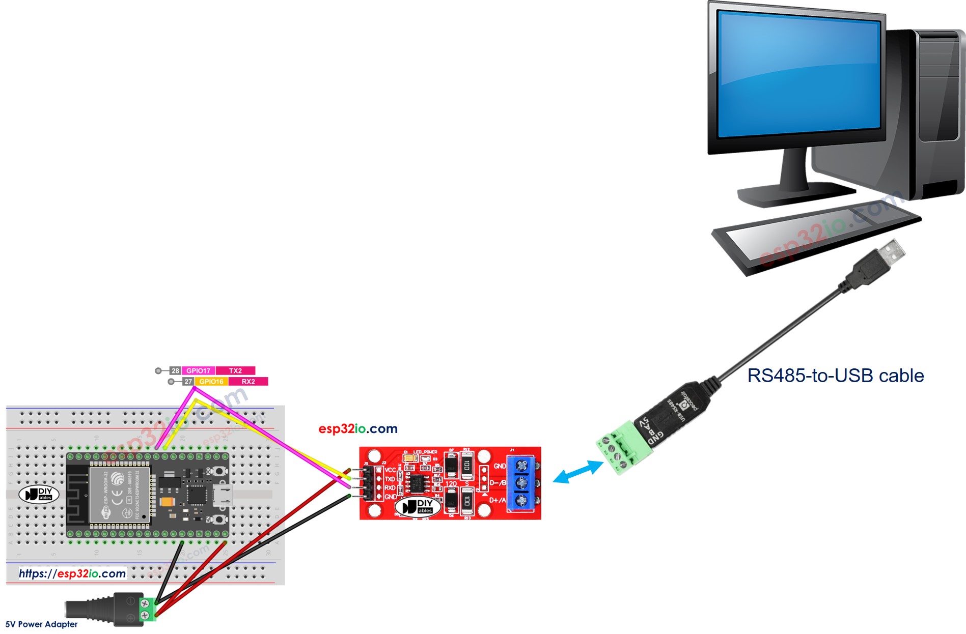 ESP32 rs485 to pc communication