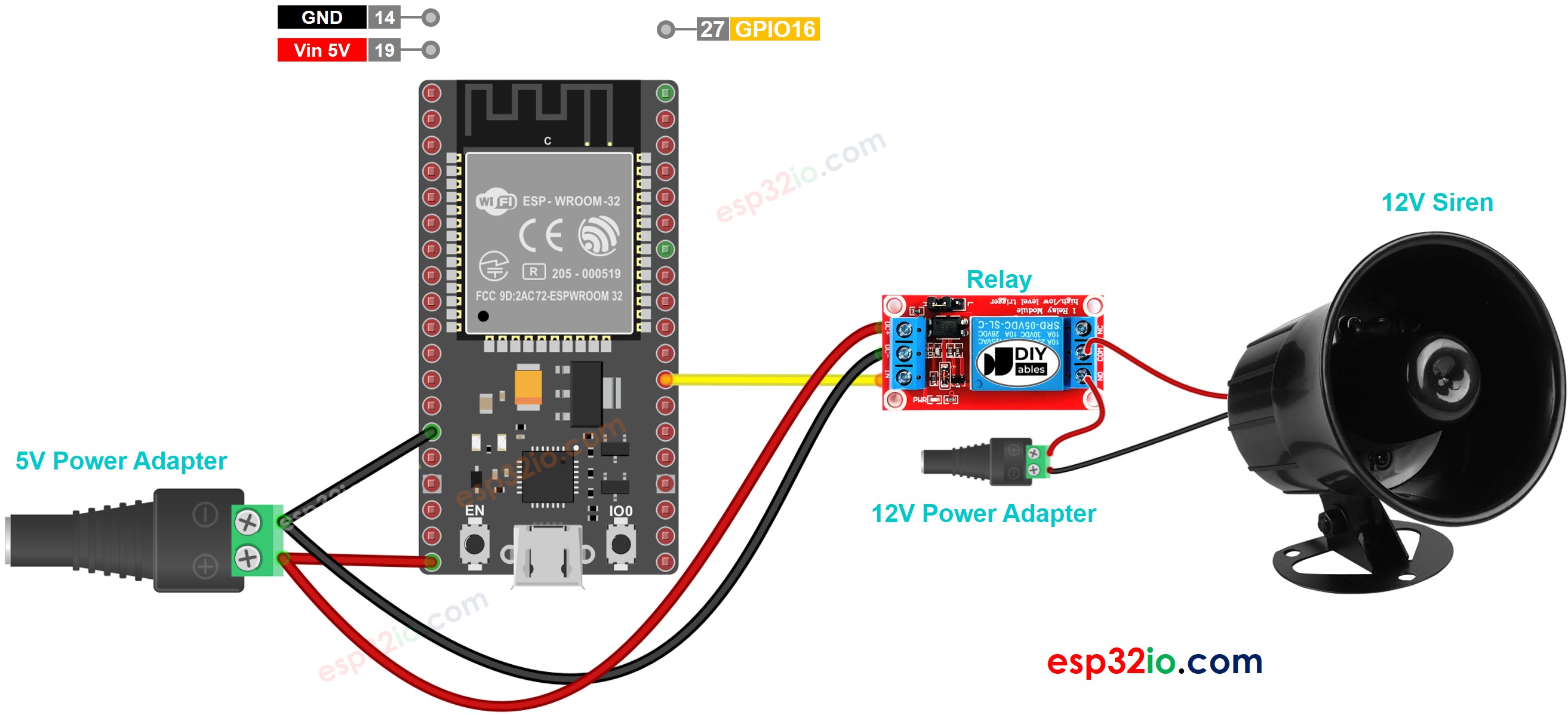 ESP32 12v siren sơ đồ đấu dây