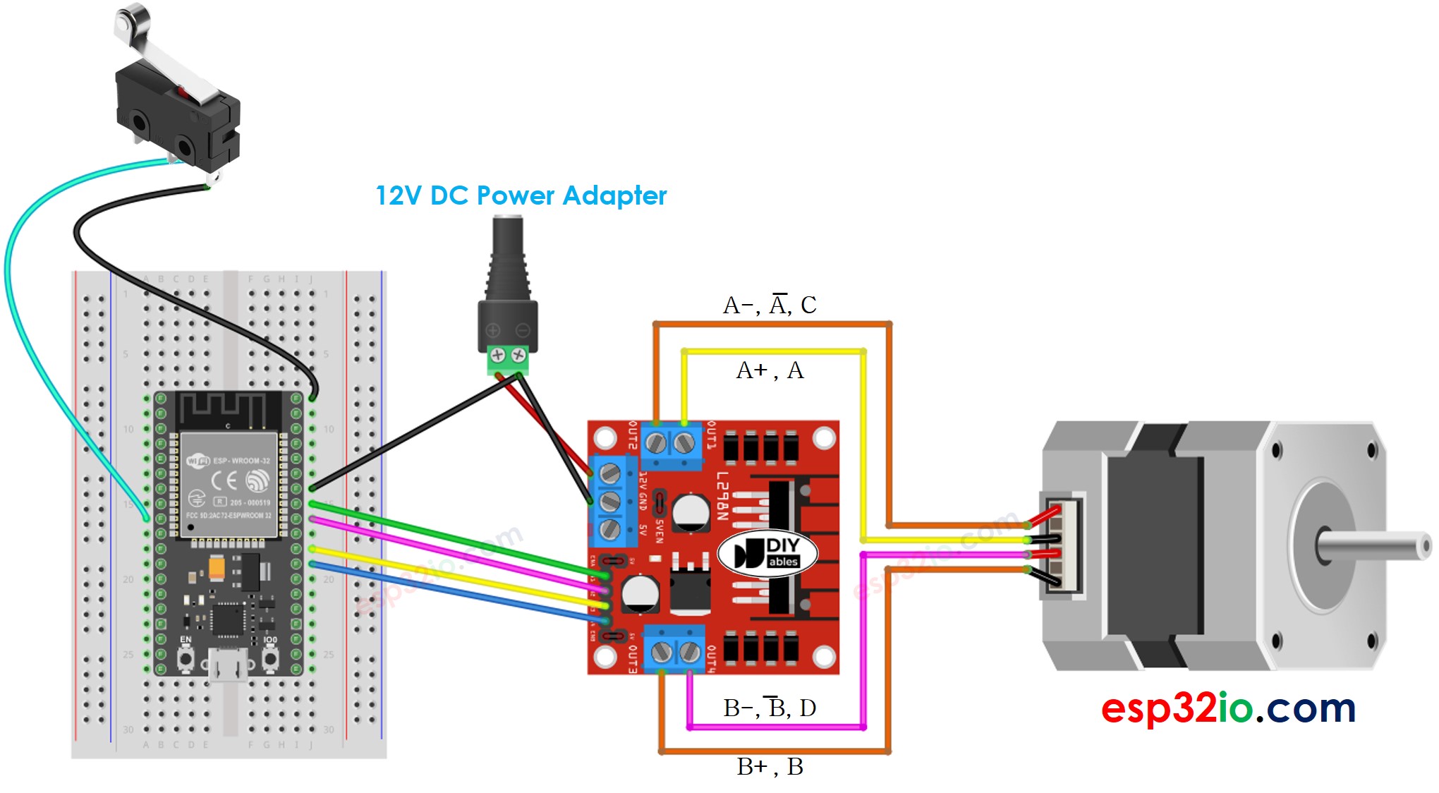sơ đồ đấu nối ESP32 động cơ bước và limit switch