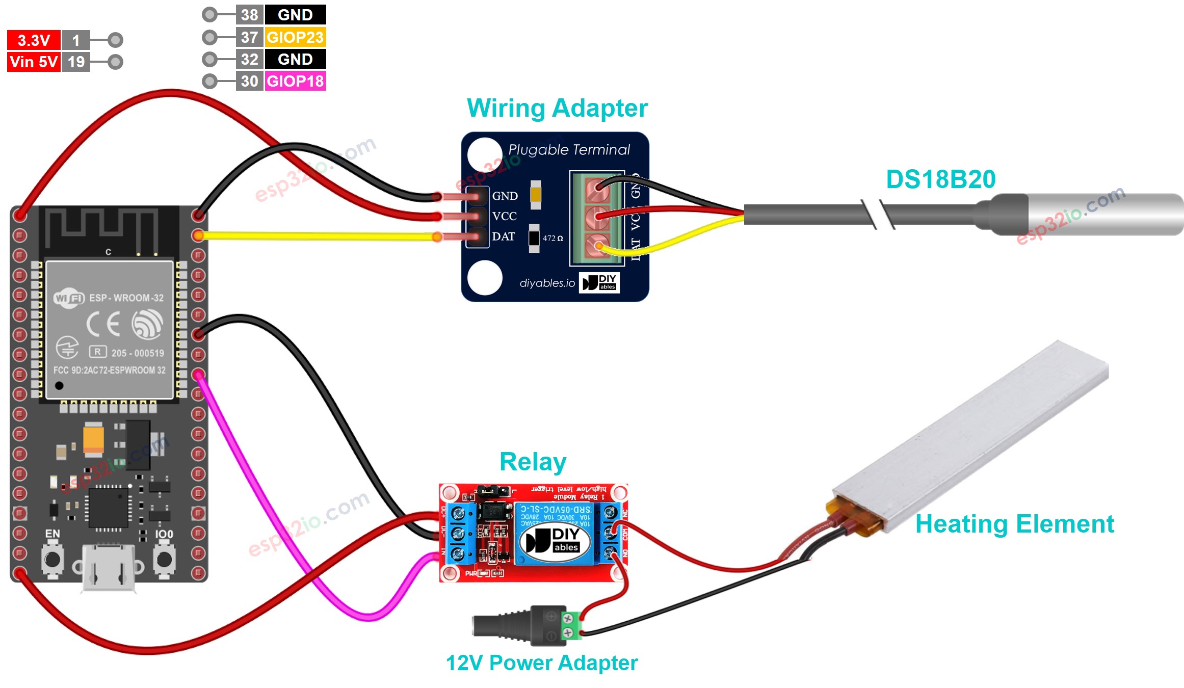 ESP32 teamperature controls heating system sơ đồ đấu dây