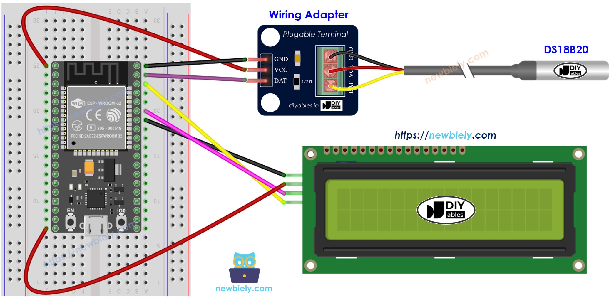 ESP32 cảm biến nhiệt độ lcd sơ đồ đấu dây