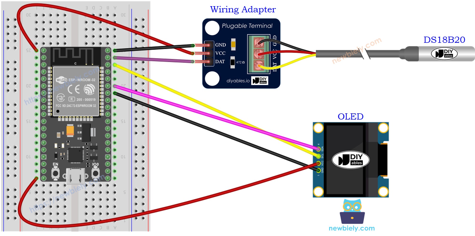 ESP32 cảm biến nhiệt độ oLED sơ đồ đấu dây
