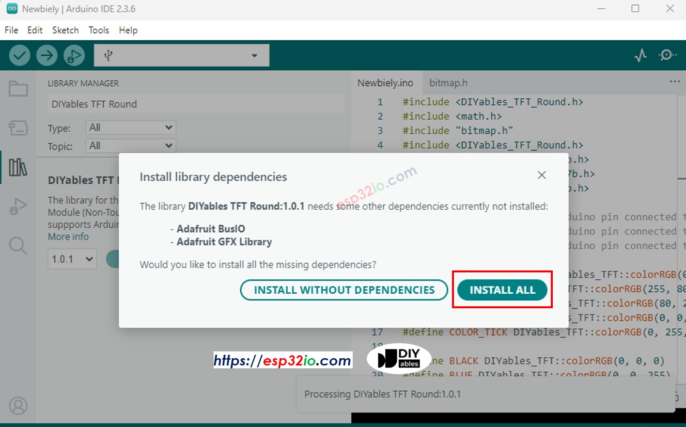 ESP32 tft lcd dependency installation