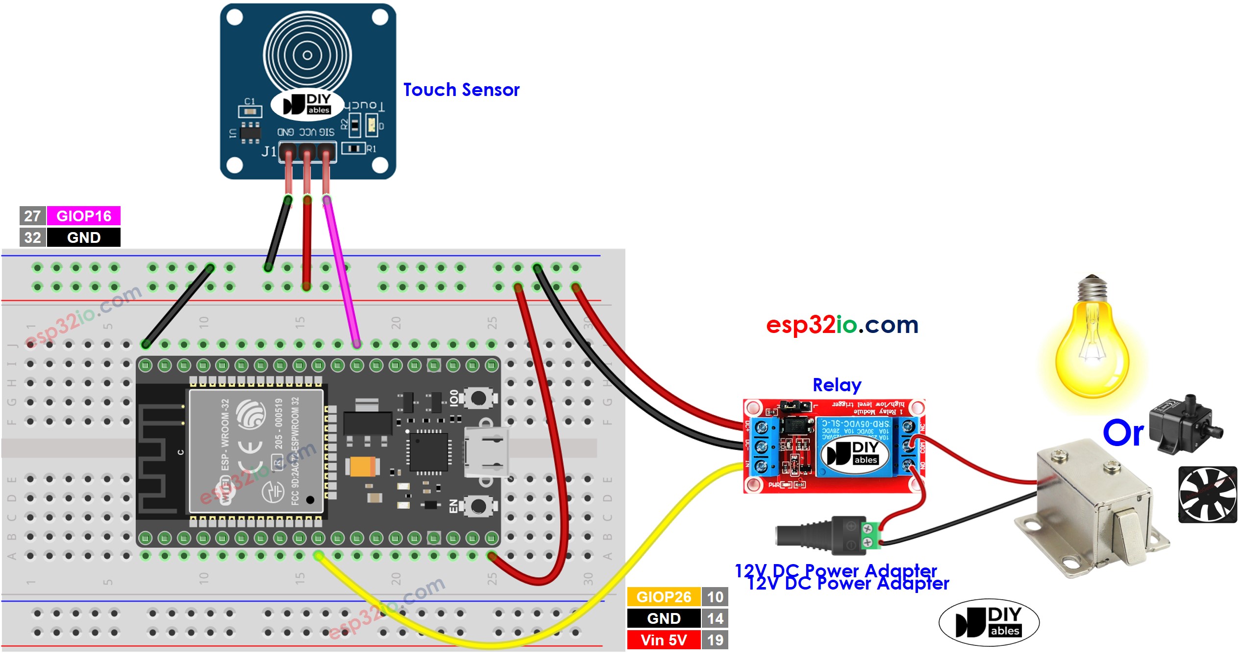 ESP32 cảm biến chạm rơ le sơ đồ đấu dây