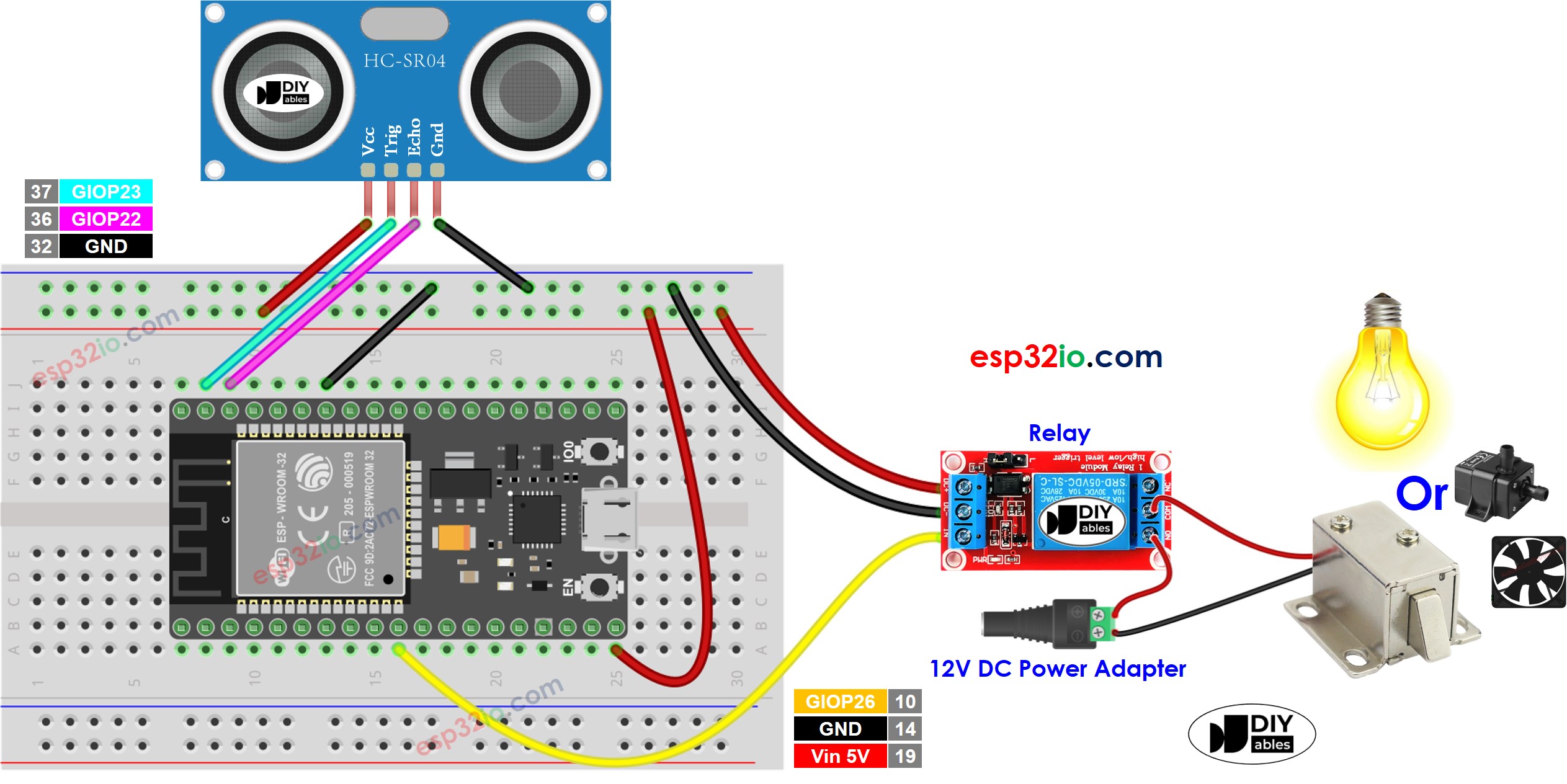 sơ Đồ Đấu nối ESP32 cảm biến siêu Âm rơ le