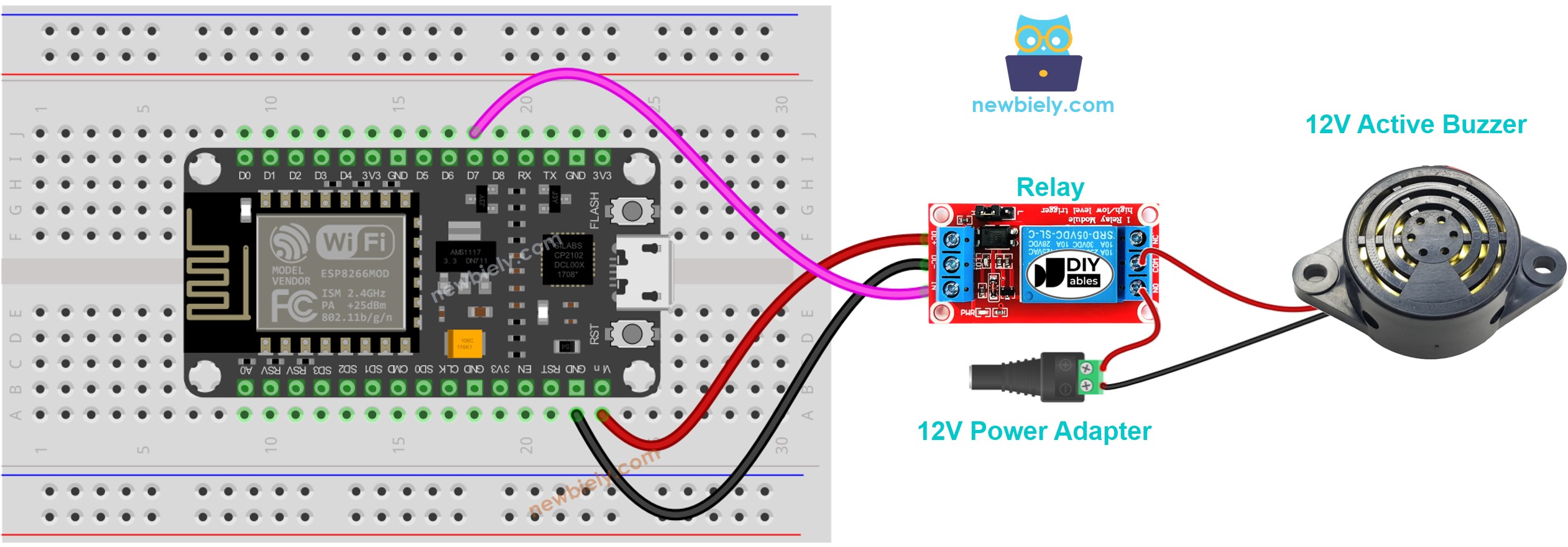 sơ đồ đấu nối còi kích hoạt 12v ESP8266 NodeMCU