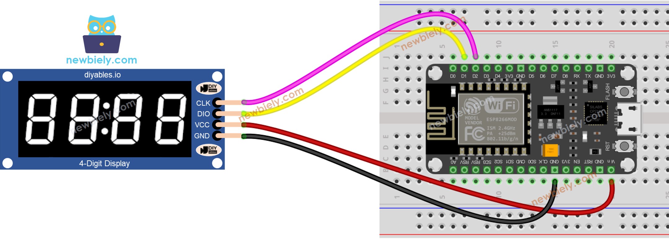 sơ đồ nối dây cho mô-đun ESP8266 NodeMCU tm1637