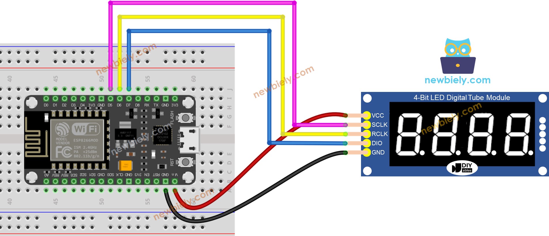 sơ đồ nối dây của module ESP8266 NodeMCU 74hc595