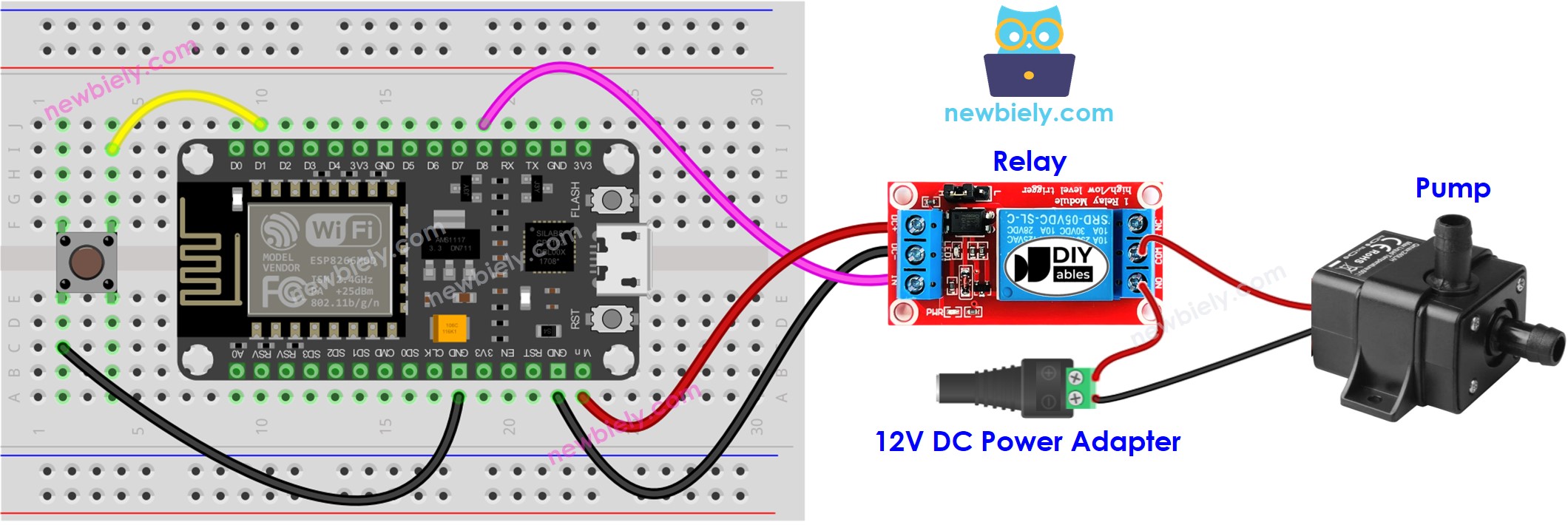 sơ đồ nối dây bơm điều khiển bằng nút ESP8266 NodeMCU