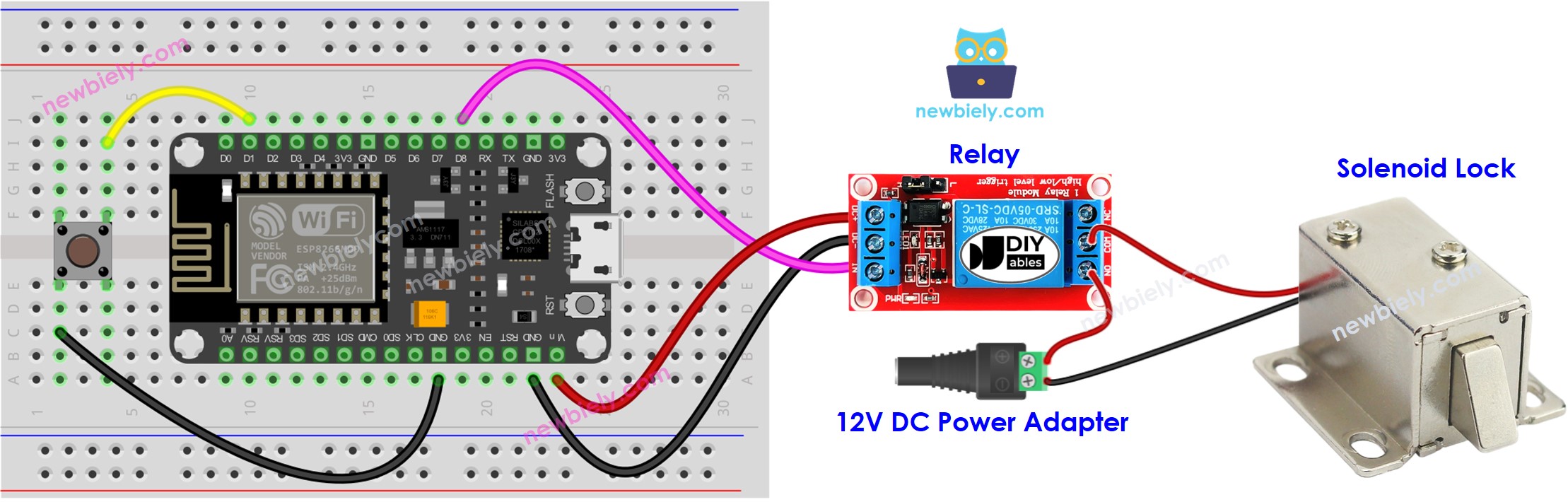 sơ đồ nối dây của khóa solenoid ESP8266 NodeMCU