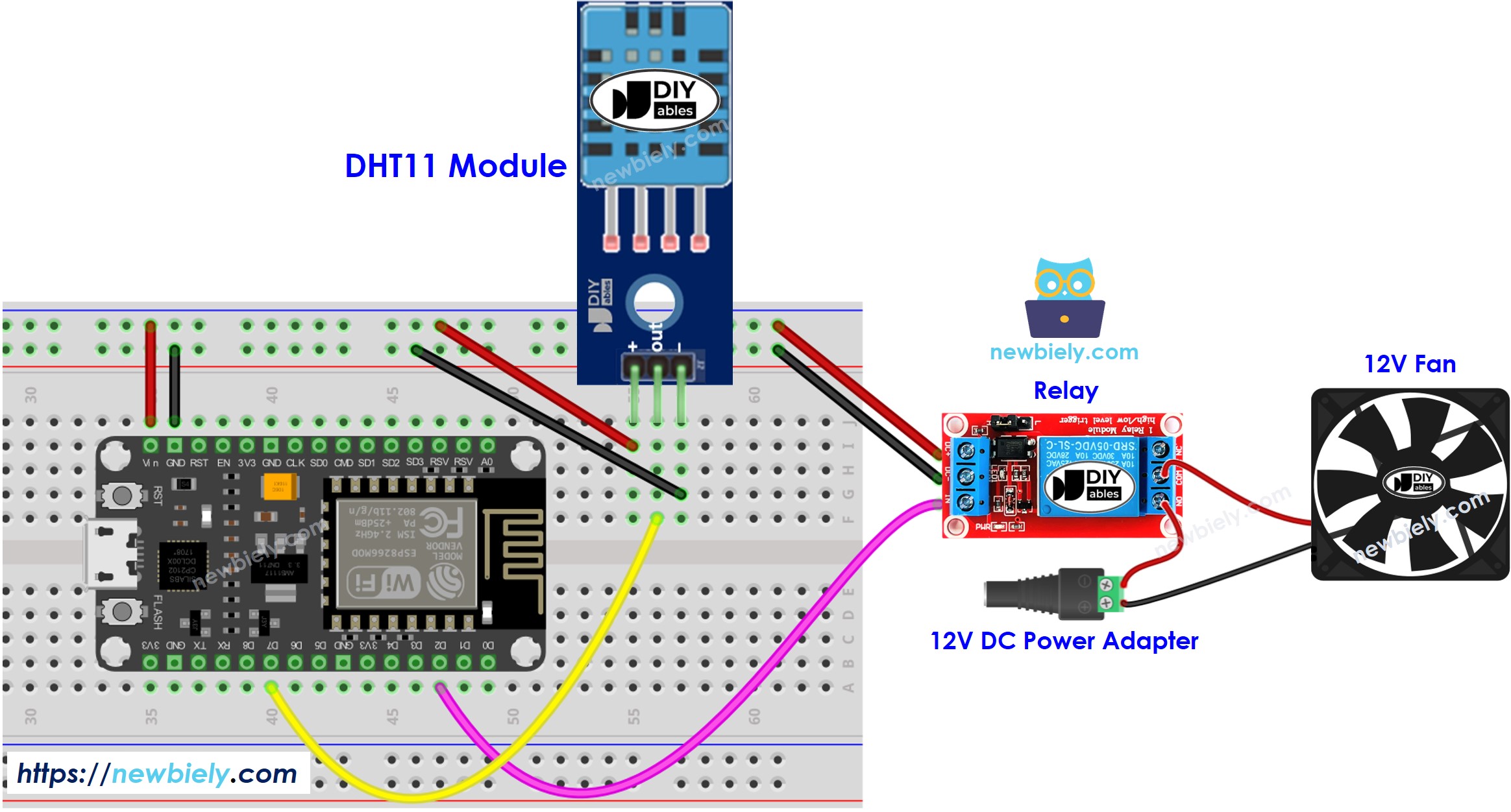 sơ đồ nối dây cho hệ thống quạt làm mát ESP8266 NodeMCU