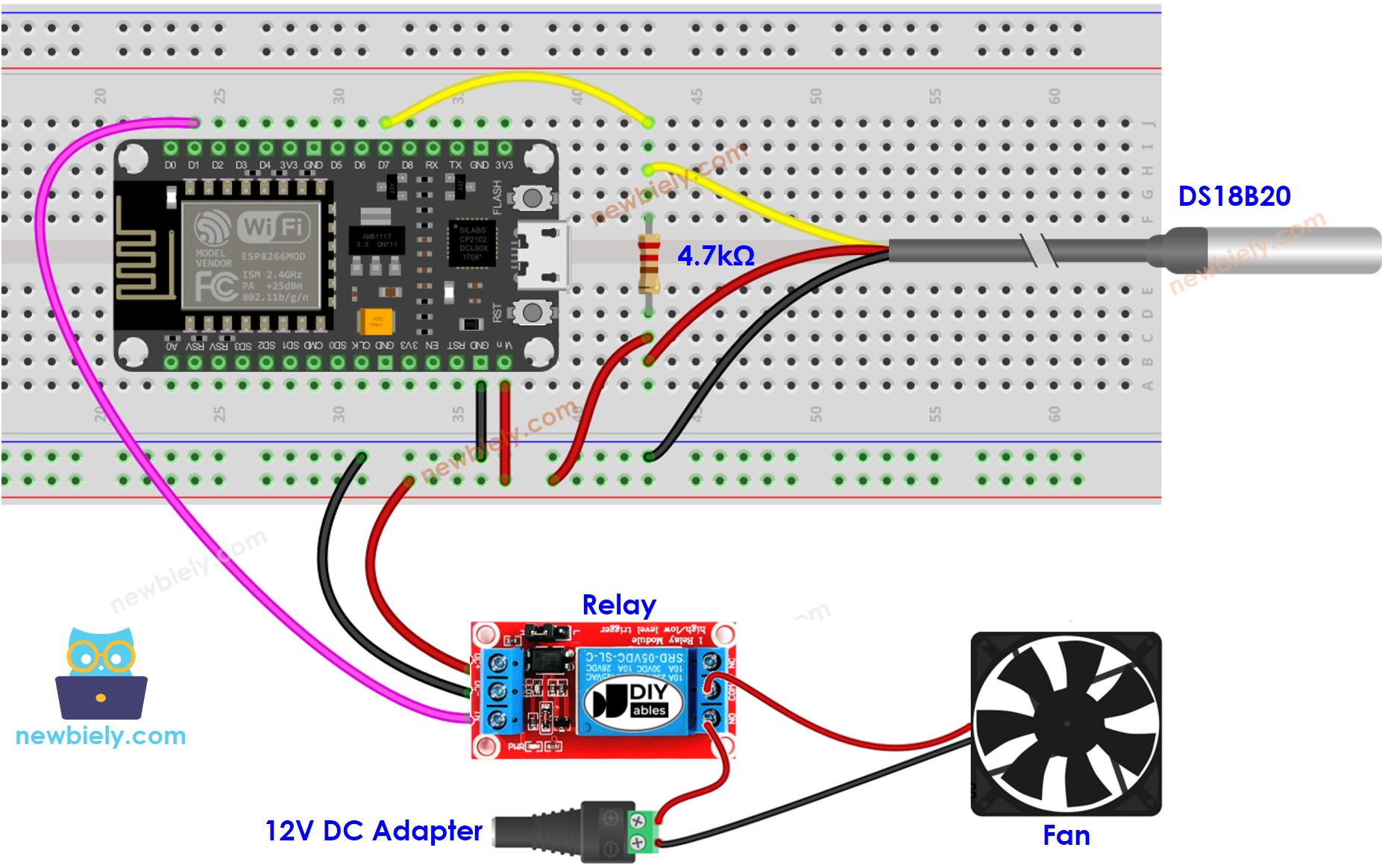 sơ đồ đấu dây của hệ thống quạt làm mát ESP8266 NodeMCU