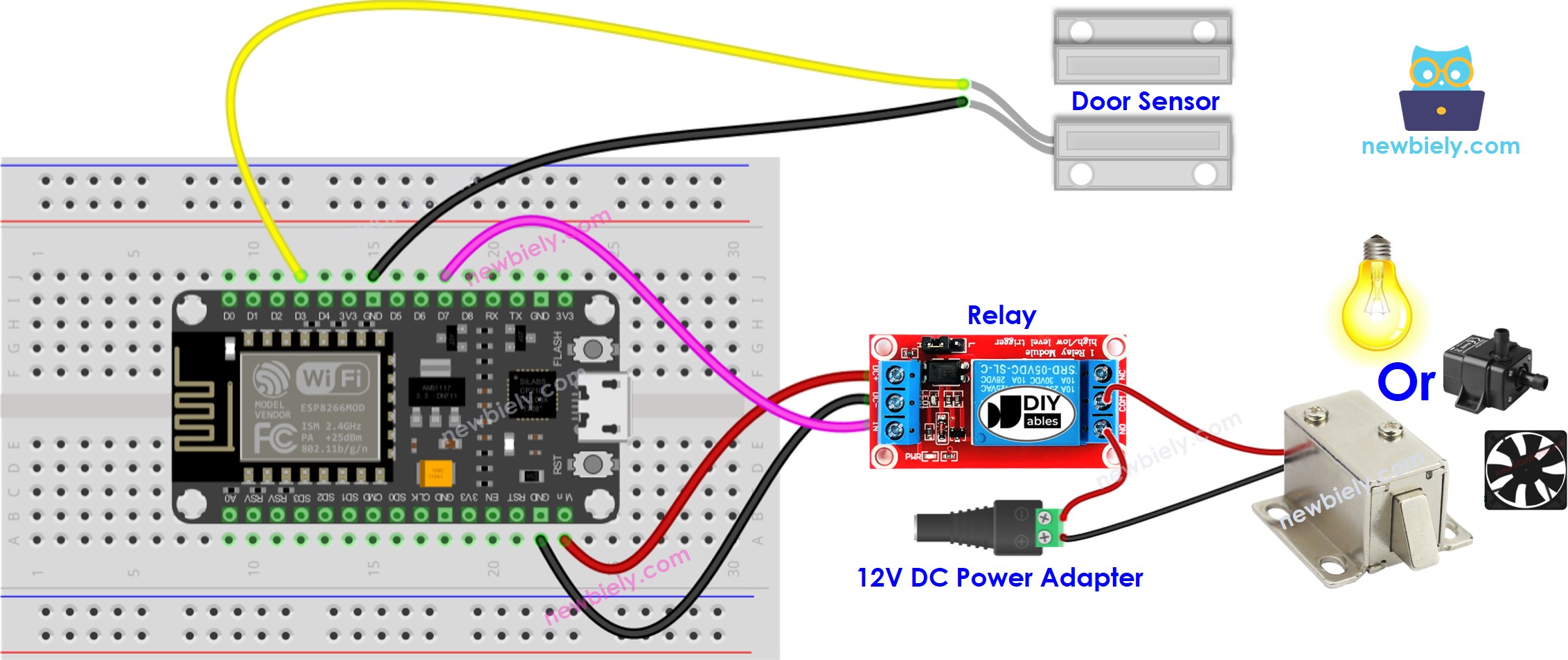 sơ đồ đấu dây rơ-le cho cảm biến cửa ESP8266 NodeMCU