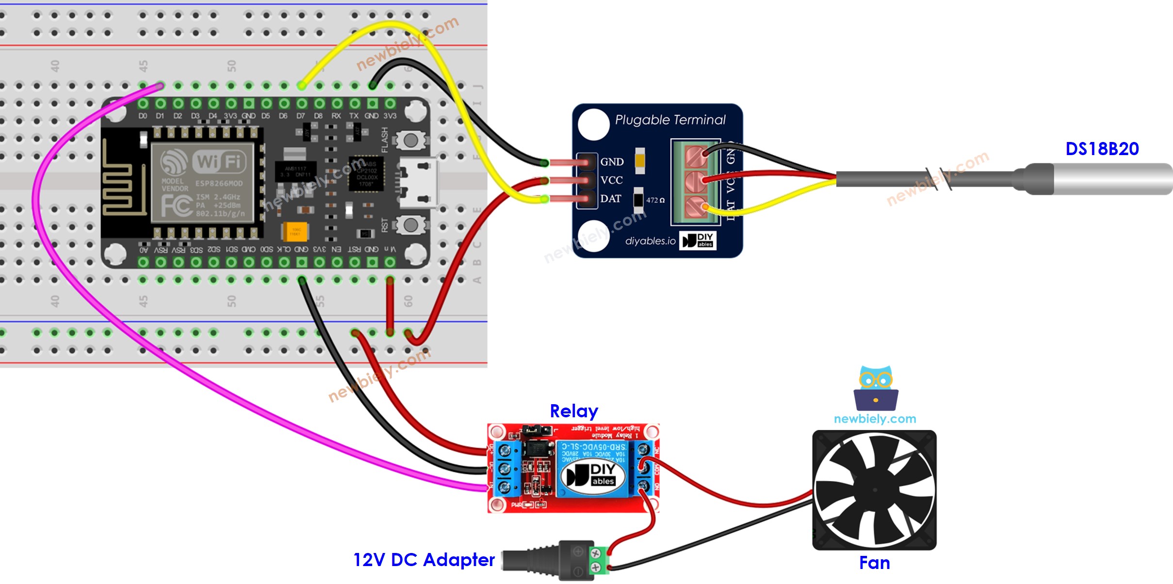 sơ đồ đấu nối rơ-le điều khiển bằng ESP8266 NodeMCU.