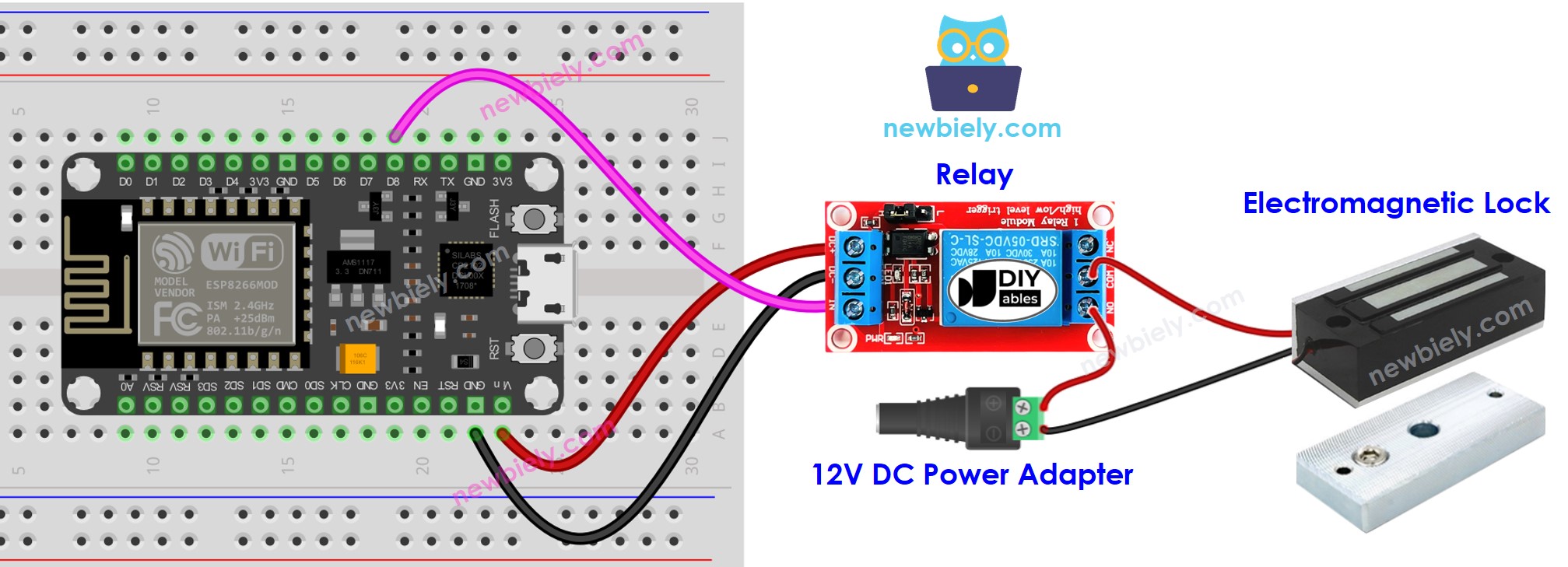 sơ đồ đấu nối khóa điện từ ESP8266 NodeMCU