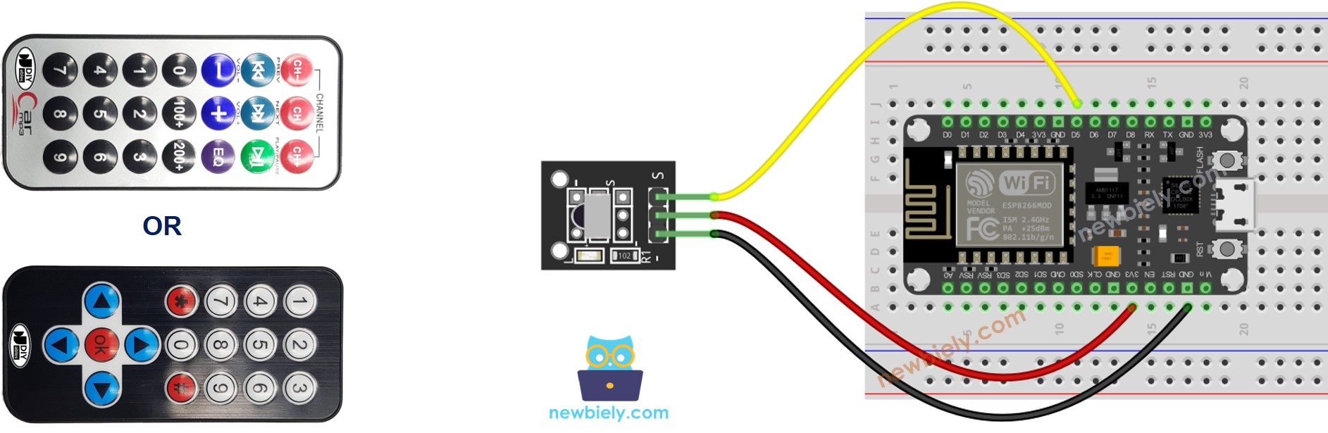 sơ đồ đấu nối điều khiển từ xa hồng ngoại ESP8266 NodeMCU