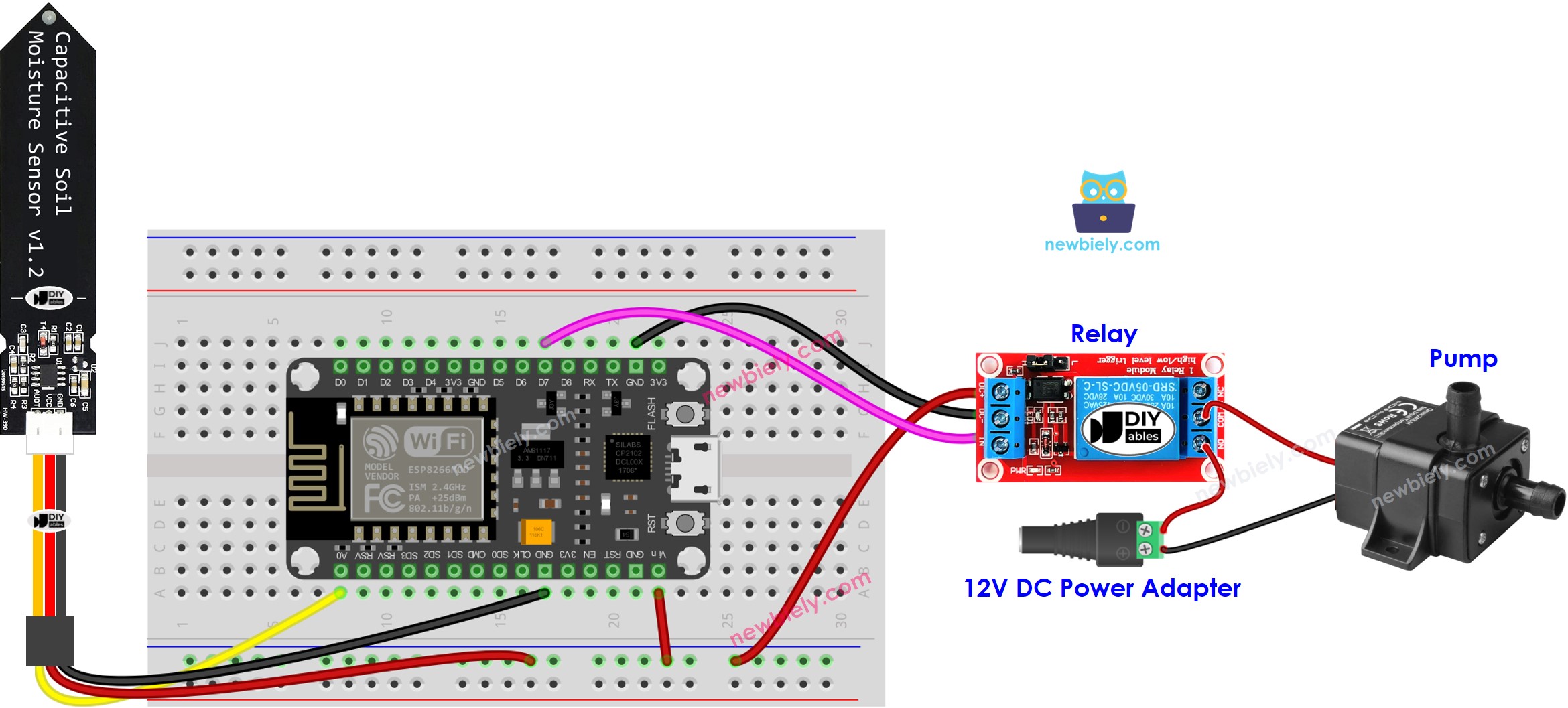cảm biến độ ẩm đất ESP8266 NodeMCU; sơ đồ đấu dây cho bơm