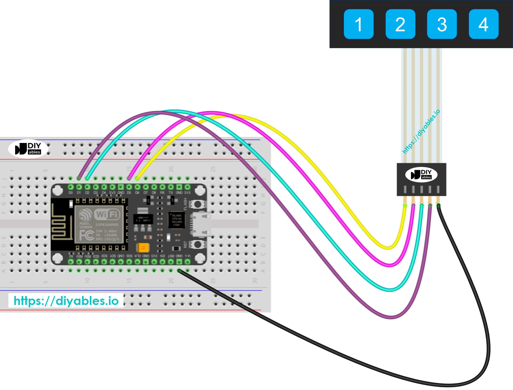 sơ đồ nối dây bàn phím 1×4 ESP8266 NodeMCU