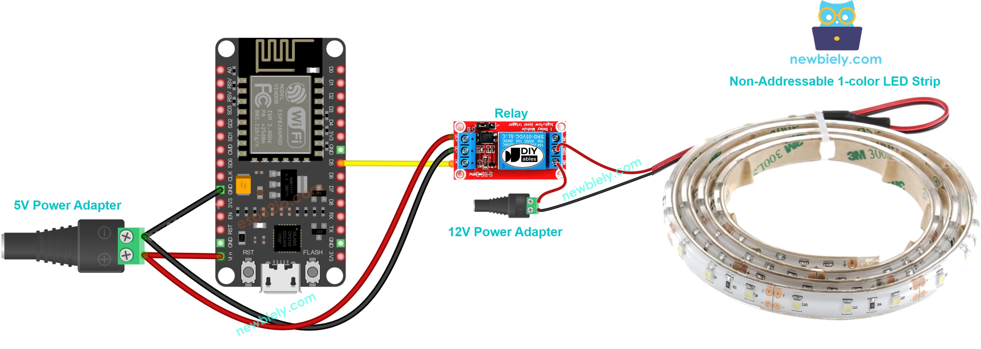 sơ đồ đấu nối ESP8266 NodeMCU cho dải LED 12v