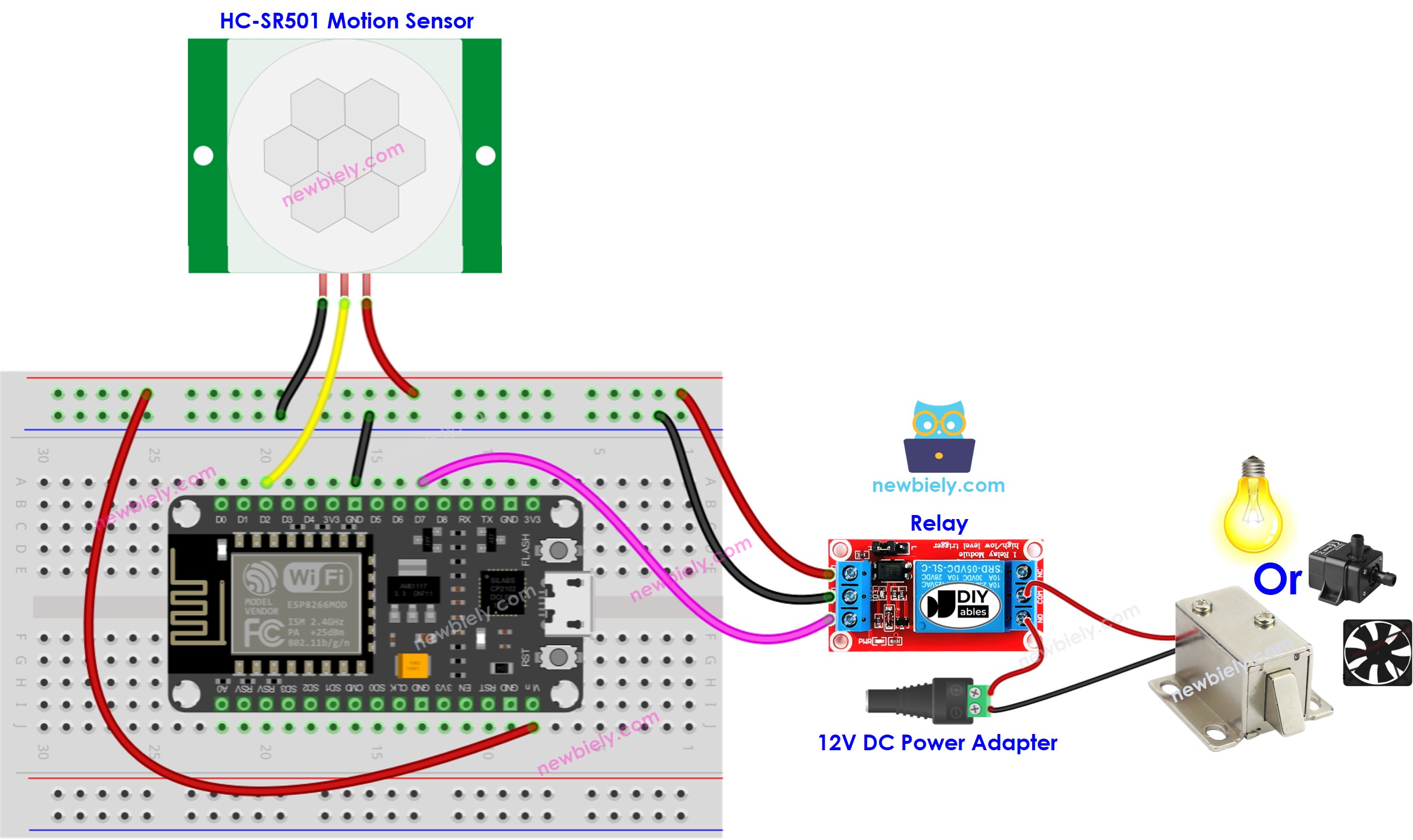 sơ đồ nối dây rơ-le cảm biến chuyển động ESP8266 NodeMCU