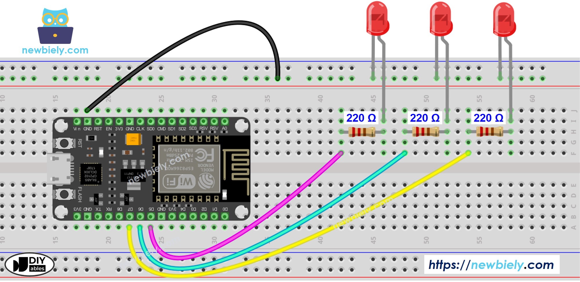 sơ đồ nối dây cho nhiều đèn LED ESP8266 NodeMCU