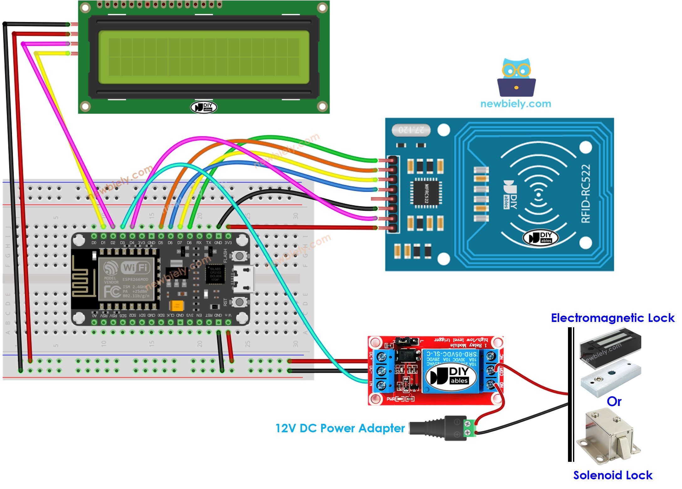 sơ đồ đấu nối lcd cho khóa cửa ESP8266 NodeMCU RFID rc522