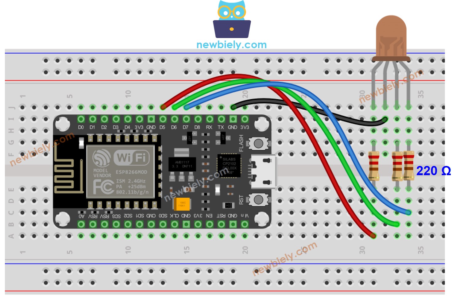 sơ đồ nối dây LED rgb ESP8266 NodeMCU