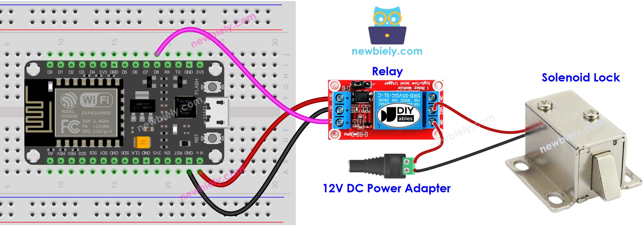 sơ đồ đấu dây cho khóa solenoid ESP8266 NodeMCU