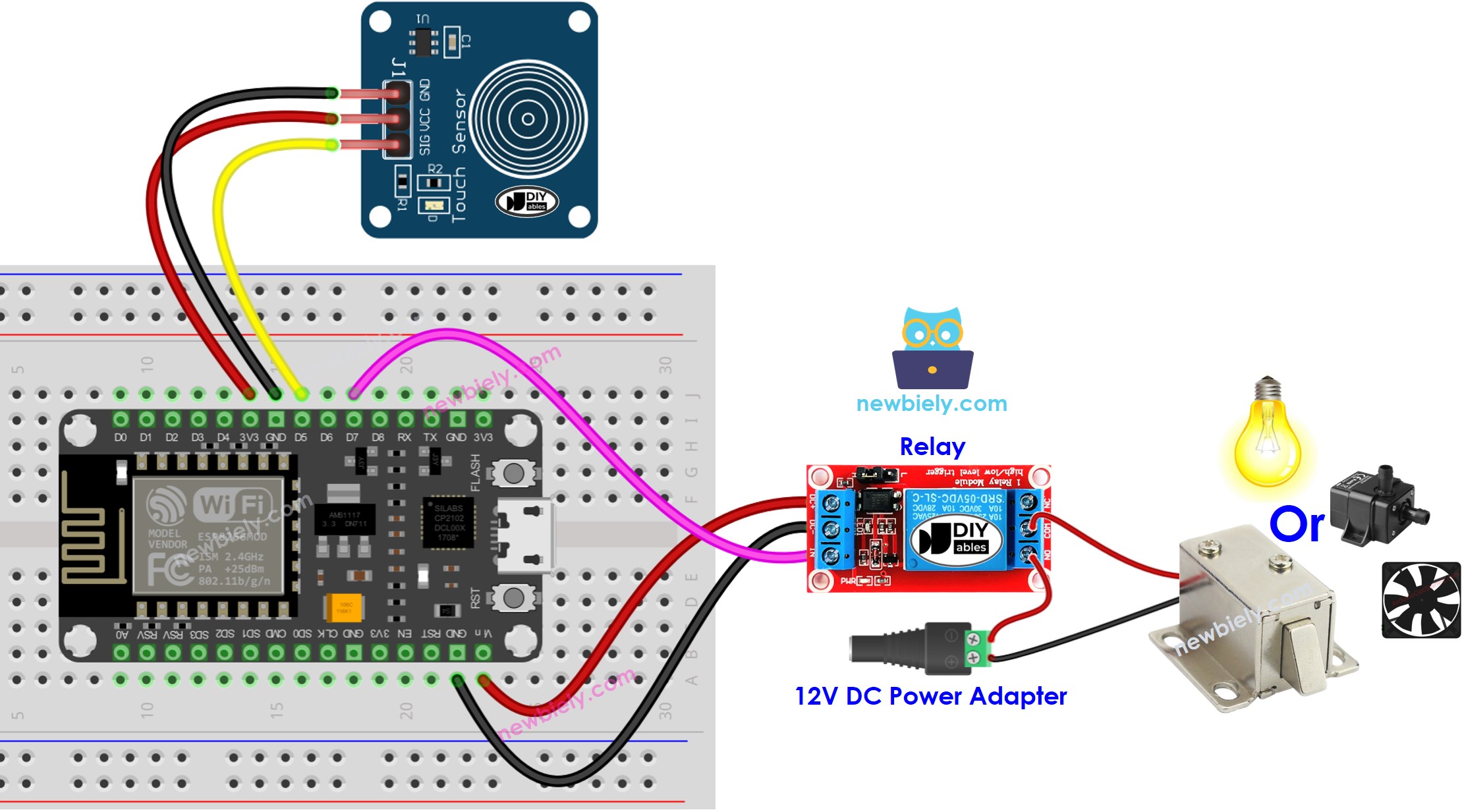 sơ đồ nối dây rơ-le cho cảm biến cảm ứng ESP8266 NodeMCU