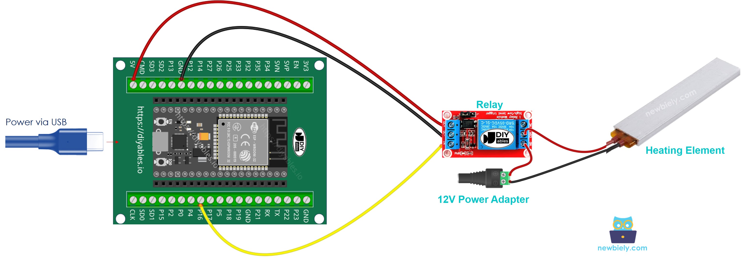 how to connect ESP32 and controls heating element