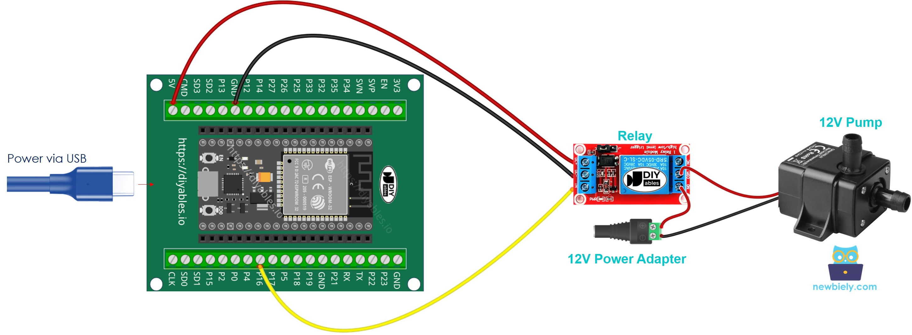 how to connect ESP32 and controls pump