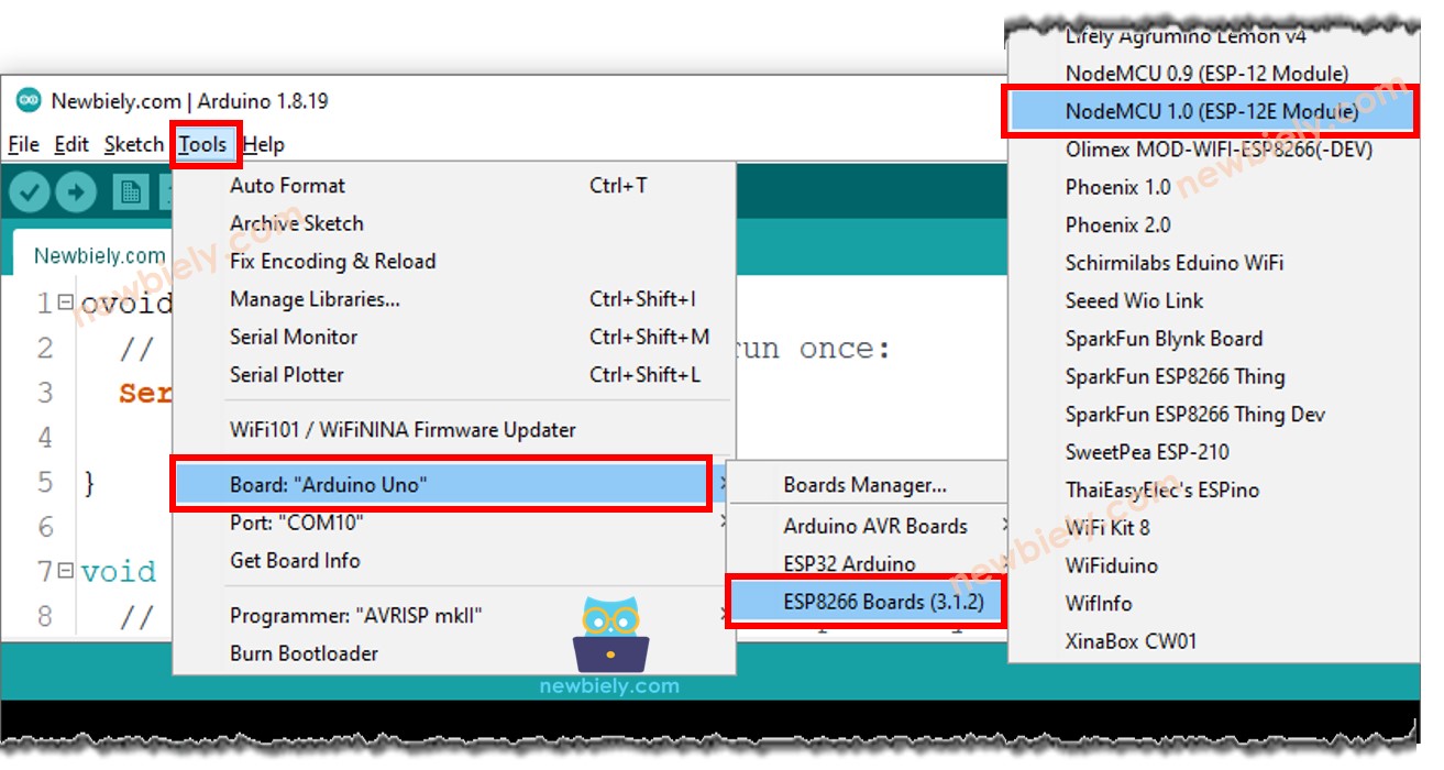 Arduino ide - cách chọn board ESP8266 NodeMCU
