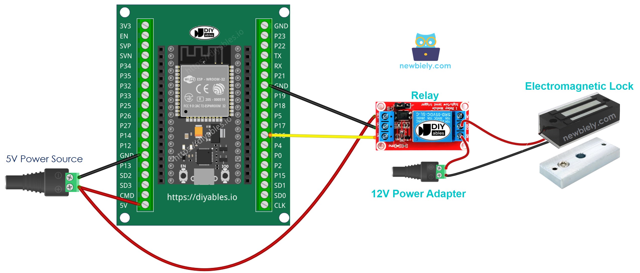 how to wire ESP32 and electromagnetic lock