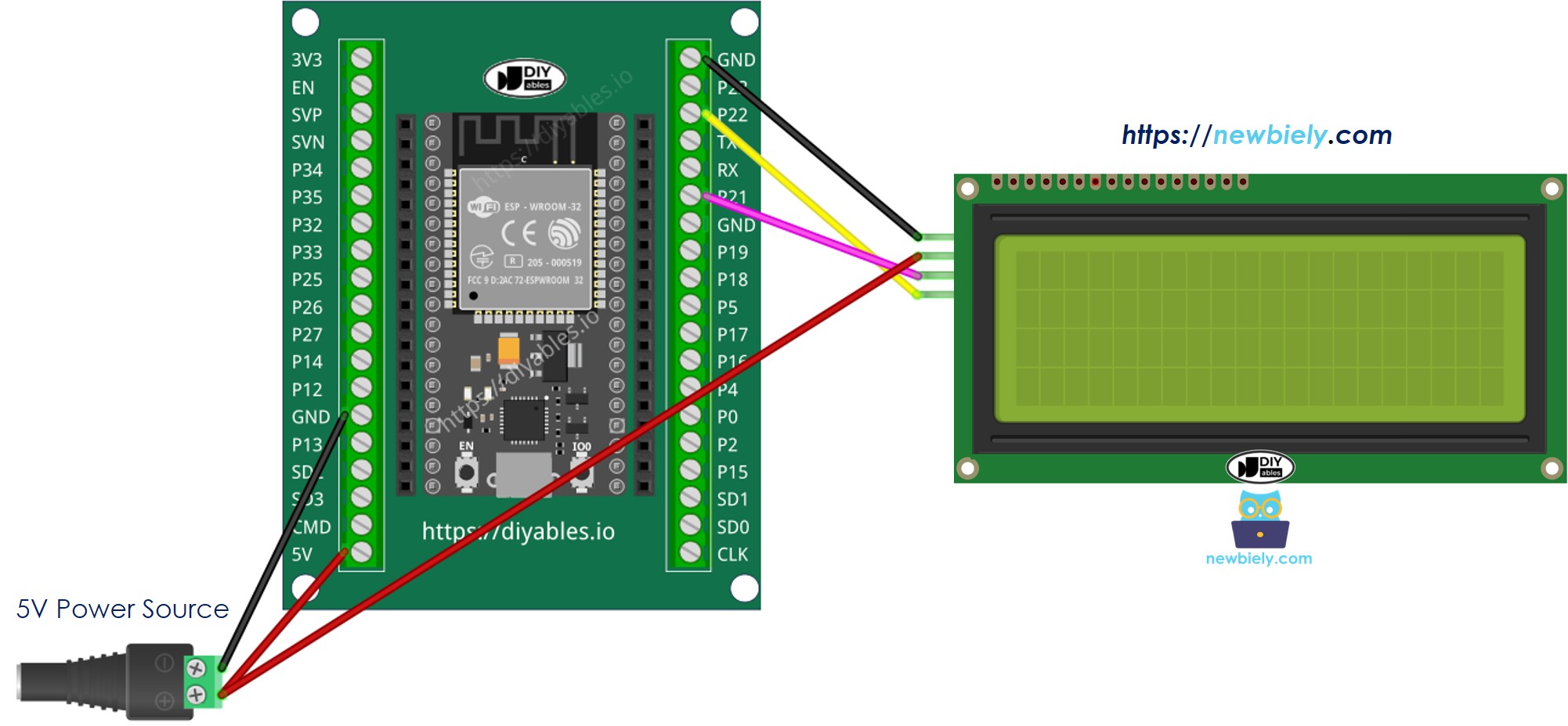 how to wire ESP32 and lcd 20x4
