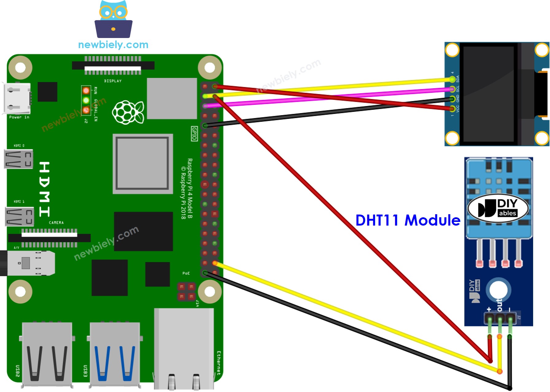 Raspberry Pi dht11 sensor oLED sơ đồ đấu dây