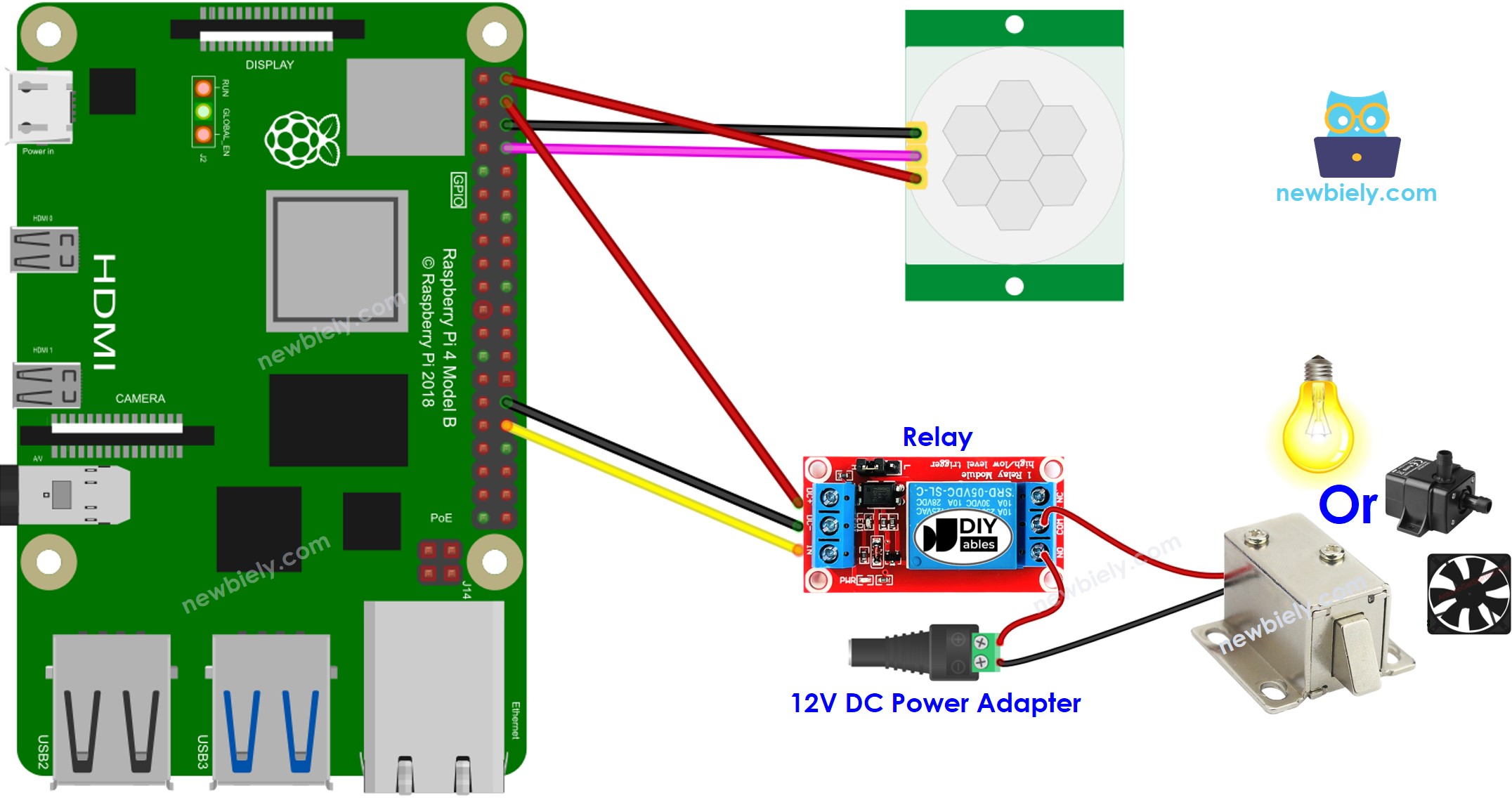 sơ đồ đấu nối Raspberry Pi cảm biến chuyển Động rơ le